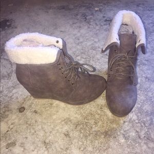 JustFab fleece-lined lace-up wedges